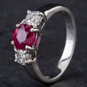 Pre-Owned 18ct White Gold 1.33ct Ruby & 0.58ct Brilliant Cut Diamond Claw Set Three Stone Ring 4335007 Pre-Owned 18ct White Gold 1.33ct Ruby & 0.58ct Brilliant Cut Diamond Claw Set Three Stone Ring 4335007