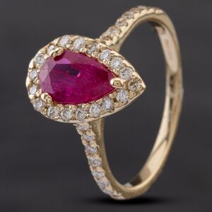 Pre-Owned 14ct Yellow Gold 1.10ct Pear Shaped Ruby and 0.40ct Diamond Halo Ring Pre-Owned 14ct Yellow Gold 1.10ct Pear Shaped Ruby and 0.40ct Diamond Halo Ring
