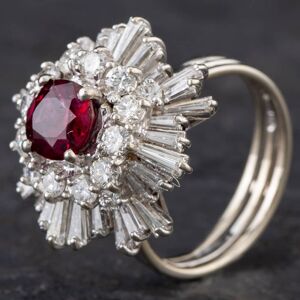 Pre-Owned 18ct White Gold 1.80ct Ruby & 1.68ct Diamond Oval Spikey Cluster Ring 4335060 Pre-Owned 18ct White Gold 1.80ct Ruby & 1.68ct Diamond Oval Spikey Cluster Ring 4335060