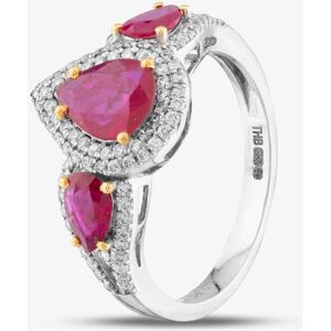 Pre-Owned 18ct Yellow Gold Ruby & Brilliant Cut Diamond Pear Shape Triple Cluster Ring 43351016 Pre-Owned 18ct Yellow Gold Ruby & Brilliant Cut Diamond Pear Shape Triple Cluster Ring 43351016