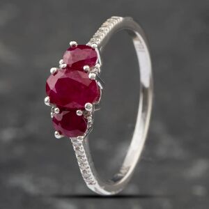 Pre-Owned 14ct White Gold Oval Cut Ruby & Diamond Set Shoulders Three Stone Ring 43351028 Pre-Owned 14ct White Gold Oval Cut Ruby & Diamond Set Shoulders Three Stone Ring 43351028