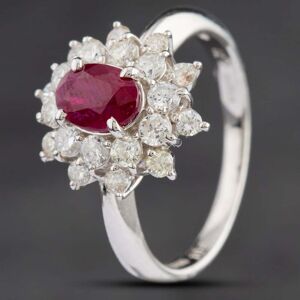 Pre-Owned Platinum 1.06ct Ruby & 0.71ct Brilliant Cut Diamond Cluster Ring 4335210 Pre-Owned Platinum 1.06ct Ruby & 0.71ct Brilliant Cut Diamond Cluster Ring 4335210