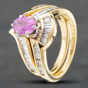 Pre-Owned 14ct Yellow Gold Oval Cut Pink Sapphire & 0.33ct Diamond Bridal Set Ring 43361033 Pre-Owned 14ct Yellow Gold Oval Cut Pink Sapphire & 0.33ct Diamond Bridal Set Ring 43361033