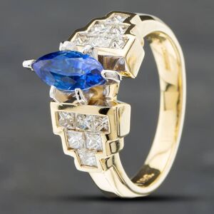 Pre-Owned 14ct Yellow Gold 1.27ct Marquise Cut Sapphire & 0.66ct Princess Cut Diamond Dress Ring 43361034 Pre-Owned 14ct Yellow Gold 1.27ct Marquise Cut Sapphire & 0.66ct Princess Cut Diamond Dress Ring 43361034