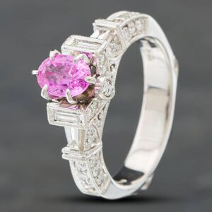 Pre-Owned 14ct White Gold 0.93ct Oval Cut Pink Sapphire & Diamond Dress Ring 43361035 Pre-Owned 14ct White Gold 0.93ct Oval Cut Pink Sapphire & Diamond Dress Ring 43361035