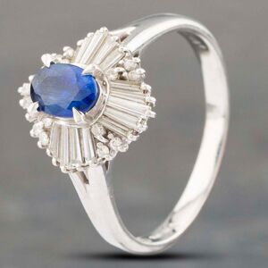 Pre-Owned Platinum Sapphire & 0.54ct Diamond Oval Ballerina Cluster Ring 43361123 Pre-Owned Platinum Sapphire & 0.54ct Diamond Oval Ballerina Cluster Ring 43361123