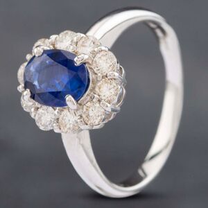 Pre-Owned Platinum 1.15ct Sapphire & 0.59ct Brilliant Cut Diamond Oval Cluster Ring 43361124 Pre-Owned Platinum 1.15ct Sapphire & 0.59ct Brilliant Cut Diamond Oval Cluster Ring 43361124