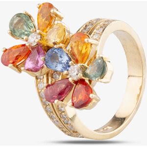 Pre-Owned 14ct Yellow Gold 4.39ct Multi Coloured Sapphire & 0.71ct Diamond Double Flower Crossover Ring 4336134 Pre-Owned 14ct Yellow Gold 4.39ct Multi Coloured Sapphire & 0.71ct Diamond Double Flower Crossover Ring 4336134
