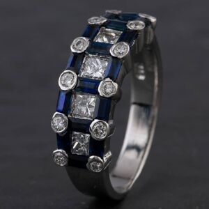 Pre-Owned 14ct White Gold 1.28ct Sapphire & 0.92ct Diamond Band Fancy Ring 4336151 Pre-Owned 14ct White Gold 1.28ct Sapphire & 0.92ct Diamond Band Fancy Ring 4336151
