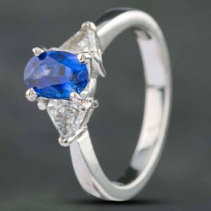 Pre-Owned 14ct White Gold Sapphire & Trillion Cut Diamond Three Stone Ring 433615620 Pre-Owned 14ct White Gold Sapphire & Trillion Cut Diamond Three Stone Ring 433615620