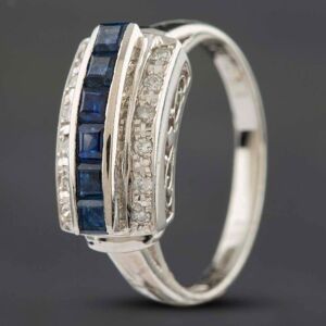 Pre-Owned Platinum Sapphire & Brilliant Cut Diamond Three Row Dress Ring 433615752 Pre-Owned Platinum Sapphire & Brilliant Cut Diamond Three Row Dress Ring 433615752