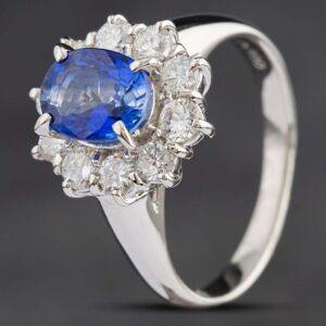 Pre-Owned Platinum 1.45ct Sapphire & 0.72ct Brilliant Cut Diamond Cluster Ring 4336160 Pre-Owned Platinum 1.45ct Sapphire & 0.72ct Brilliant Cut Diamond Cluster Ring 4336160