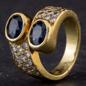 Pre-Owned 18ct Yellow Gold 2.40ct Sapphire & 0.86ct Brilliant Cut Diamond 3 Row Shoulder Cross Over Ring 4336224 Pre-Owned 18ct Yellow Gold 2.40ct Sapphire & 0.86ct Brilliant Cut Diamond 3 Row Shoulder Cross Over Ring 4336224