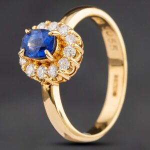 Pre-Owned 18ct Yellow Gold 0.55ct Sapphire & 0.24ct Brilliant Cut Diamond Cluster Ring 4336497 Pre-Owned 18ct Yellow Gold 0.55ct Sapphire & 0.24ct Brilliant Cut Diamond Cluster Ring 4336497
