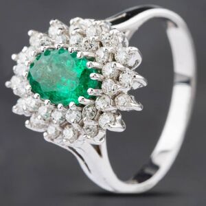 Pre-Owned 14ct White Gold 0.84ct Emerald & 0.53ct Brilliant Cut Diamond Oval Cluster Ring 4337018 Pre-Owned 14ct White Gold 0.84ct Emerald & 0.53ct Brilliant Cut Diamond Oval Cluster Ring 4337018