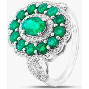 Pre-Owned 14ct White Gold Certificated 2.00ct Emerald & 0.55ct Brilliant Cut Diamond Oval Cluster Ring 43371026 Pre-Owned 14ct White Gold Certificated 2.00ct Emerald & 0.55ct Brilliant Cut Diamond Oval Cluster Ring 43371026