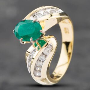 Pre-Owned 14ct Yellow Gold Oval Cut Emerald & 0.55ct Brilliant Cut Diamond Twist Dress Ring 43371042 Pre-Owned 14ct Yellow Gold Oval Cut Emerald & 0.55ct Brilliant Cut Diamond Twist Dress Ring 43371042