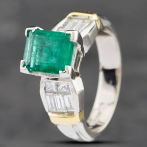 Pre-Owned 14ct Two Colour Gold Emerald & Diamond Dress Ring 43371044 Pre-Owned 14ct Two Colour Gold Emerald & Diamond Dress Ring 43371044