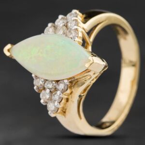 Pre-Owned 14ct Yellow Gold 1.46ct Opal & 0.42ct Brilliant Cut Diamond Marquise Cluster Ring 4338030 Pre-Owned 14ct Yellow Gold 1.46ct Opal & 0.42ct Brilliant Cut Diamond Marquise Cluster Ring 4338030