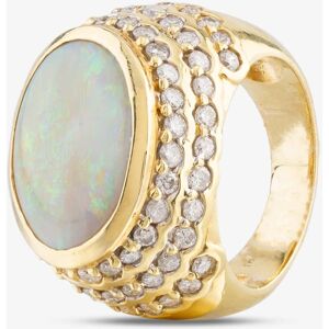 Pre-Owned 14ct Yellow Gold 6.25ct Opal & 2.15ct Brilliant Cut Diamond Large Oval Cluster Ring 4338034 Pre-Owned 14ct Yellow Gold 6.25ct Opal & 2.15ct Brilliant Cut Diamond Large Oval Cluster Ring 4338034