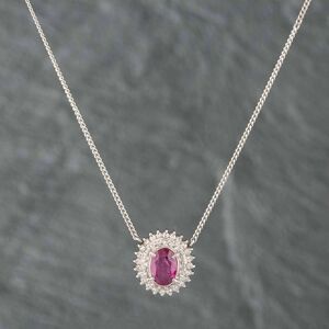 Pre-Owned Platinum 1.78ct Ruby & 0.39ct Brilliant Cut Diamond Oval Cluster Pendant & 16 Inch Curb Chain 431415712 Pre-Owned Platinum 1.78ct Ruby & 0.39ct Brilliant Cut Diamond Oval Cluster Pendant & 16 Inch Curb Chain 431415712