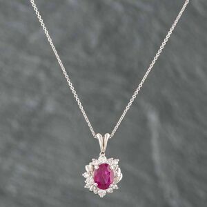 Pre-Owned Platinum 2.36ct Ruby & 0.48ct Brilliant Cut Diamond Oval Cluster Pendant & 16 Inch Trace Chain 43391579 Pre-Owned Platinum 2.36ct Ruby & 0.48ct Brilliant Cut Diamond Oval Cluster Pendant & 16 Inch Trace Chain 43391579