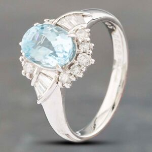 Pre-Owned Platinum 1.45ct Aquamarine & 0.38ct Diamond Oval Cluster Ring 43401013 Pre-Owned Platinum 1.45ct Aquamarine & 0.38ct Diamond Oval Cluster Ring 43401013