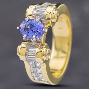 Pre-Owned 14ct Yellow Gold 0.88ct Oval Cut Tanzanite & Diamond Set Shoulders Dress Ring 43411018 Pre-Owned 14ct Yellow Gold 0.88ct Oval Cut Tanzanite & Diamond Set Shoulders Dress Ring 43411018