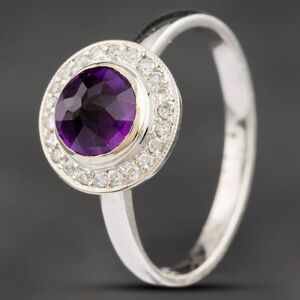 Pre-Owned 14ct White Gold 0.78ct Amethyst & 0.15ct Brilliant Cut Diamond Round Cluster Ring 4342011 Pre-Owned 14ct White Gold 0.78ct Amethyst & 0.15ct Brilliant Cut Diamond Round Cluster Ring 4342011