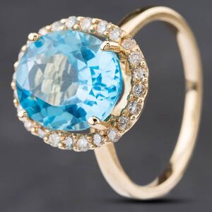 Pre-Owned 14ct Yellow Gold 6.01ct Blue Topaz & 0.36ct Brilliant Cut Diamond Oval Cluster Ring 4345014 Pre-Owned 14ct Yellow Gold 6.01ct Blue Topaz & 0.36ct Brilliant Cut Diamond Oval Cluster Ring 4345014