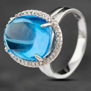 Pre-Owned 14ct White Gold 2.73ct Blue Topaz & 0.29ct Brilliant Cut Diamond Oval Cluster Ring 4345018 Pre-Owned 14ct White Gold 2.73ct Blue Topaz & 0.29ct Brilliant Cut Diamond Oval Cluster Ring 4345018