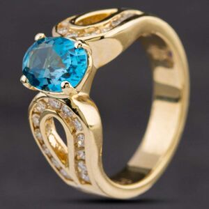 Pre-Owned 14ct Yellow Gold Oval Blue Topaz & Diamond Open Two Row Shoulder Set Solitaire Ring 4345024 Pre-Owned 14ct Yellow Gold Oval Blue Topaz & Diamond Open Two Row Shoulder Set Solitaire Ring 4345024