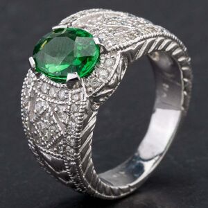 Pre-Owned 14ct White Gold Stunning Oval 2.05ct Tsavorite Garnet & 0.53ct Diamond Fancy Deco Style Ring 4347002 Pre-Owned 14ct White Gold Stunning Oval 2.05ct Tsavorite Garnet & 0.53ct Diamond Fancy Deco Style Ring 4347002