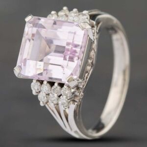 Pre-Owned Platinum Certificated 5.91ct Kunzite & 0.23ct Brilliant Cut Diamond Rectangular Dress Ring 43501007 Pre-Owned Platinum Certificated 5.91ct Kunzite & 0.23ct Brilliant Cut Diamond Rectangular Dress Ring 43501007