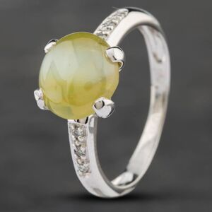 Pre-Owned 18ct White Gold 2.86ct Cabochon Chrysoberyl Cats Eye & 0.06ct Brilliant Cut Diamond Dress Ring 43511000 Pre-Owned 18ct White Gold 2.86ct Cabochon Chrysoberyl Cats Eye & 0.06ct Brilliant Cut Diamond Dress Ring 43511000