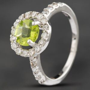 Pre-Owned 14ct White Gold 0.80ct Peridot & 0.40ct Brilliant Cut Diamond Halo Cluster Ring 4354008 Pre-Owned 14ct White Gold 0.80ct Peridot & 0.40ct Brilliant Cut Diamond Halo Cluster Ring 4354008