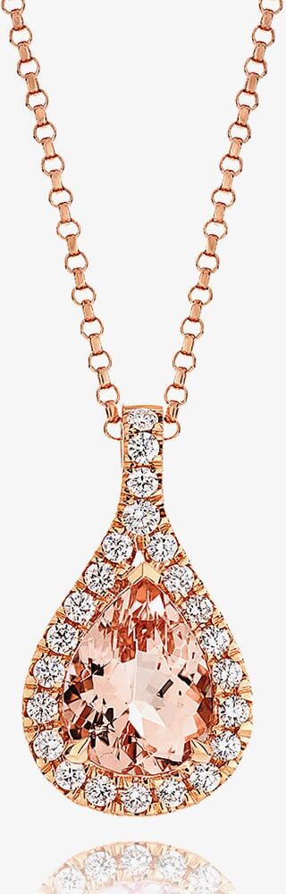 Tivon 18ct Rose Gold Pear-Cut Morganite & Diamond Halo Pendant Necklace PR-1020-MG