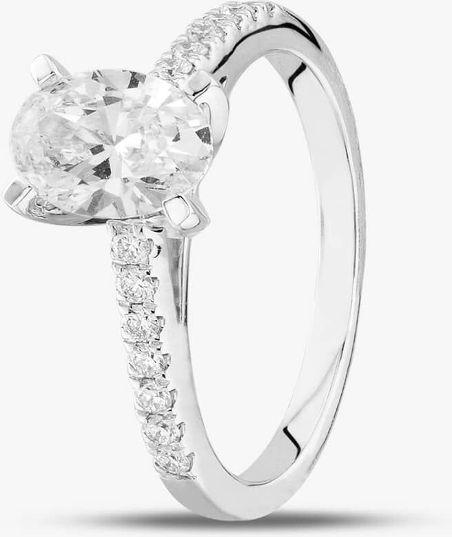 TJH Collection 9ct White Gold Lab Grown 1.20ct Oval & Brilliant Cut Diamond Shoulder Set Solitaire Ring LGR35520-120 N (WG)