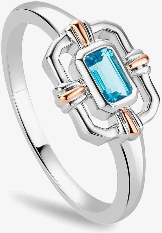 Clogau Silver & 9ct Rose Gold Enchanted Gateways Swiss Blue Topaz Ring 3SEGW0729-O