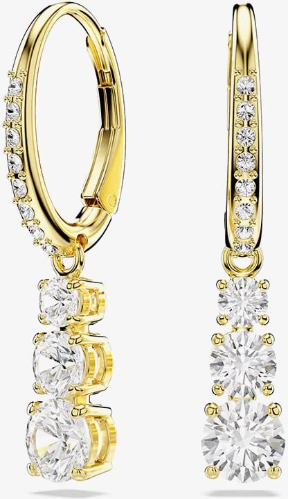 Swarovski Stilla Attract Gold Tone Plated White Zirconia Drop Hoop Earrings 5723300
