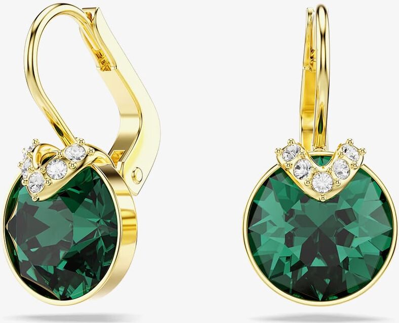 Swarovski Bella Gold Tone Plated Green Crystal V Drop Earrings 5735389