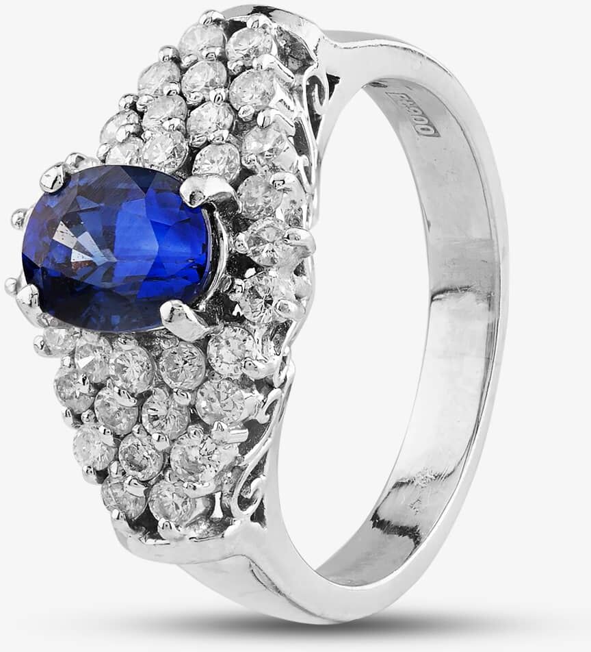 Pre-Owned Platinum 1.17ct Sapphire & 0.50ct Brilliant Cut Diamond Multi Row Cluster Ring 4336301