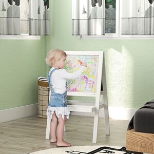 AIYAPLAY 2-in-1 Art Easel for Toddlers, Double-Sided Whiteboard Chalkboard - White White AIYAPLAY 2-in-1 Art Easel for Toddlers, Double-Sided Whiteboard Chalkboard - White White