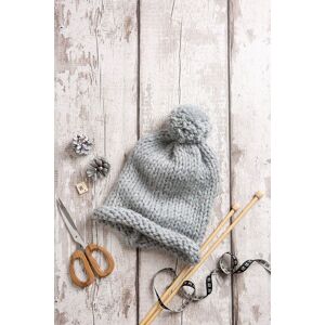 Wool Couture Pom Pom Hat Knitting Kit - Beginner Basics in Grey Grey Wool Couture Pom Pom Hat Knitting Kit - Beginner Basics in Grey Grey