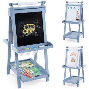 Costway 3-in-1 Double-sided Art Easel Foldable Easel Wooden Drawing Board in Blue Blue Costway 3-in-1 Double-sided Art Easel Foldable Easel Wooden Drawing Board in Blue Blue