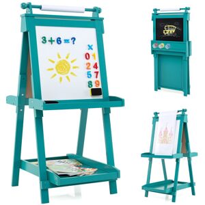 Costway 3-in-1 Double-sided Art Easel Foldable Easel Wooden Drawing Board in Green Green Costway 3-in-1 Double-sided Art Easel Foldable Easel Wooden Drawing Board in Green Green