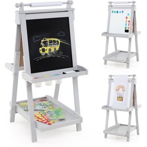 Costway 3-in-1 Double-sided Art Easel Foldable Easel Wooden Drawing Board in Grey Grey Costway 3-in-1 Double-sided Art Easel Foldable Easel Wooden Drawing Board in Grey Grey