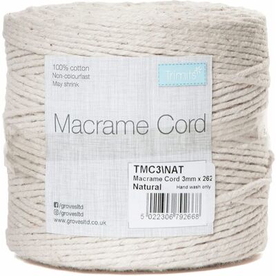 Trimits Trim: Macramé Cord: Cotton: 262m x 3mm: 0.5kg: Natural in White White Trimits Trim: Macramé Cord: Cotton: 262m x 3mm: 0.5kg: Natural in White White
