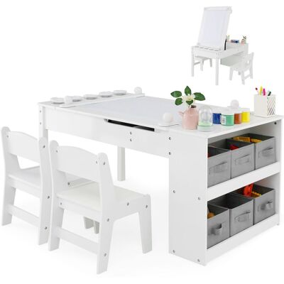 Costway 2 in 1 Art Table & Easel Set Toddler Play Activity Drawing Desk with Chairs in White White Costway 2 in 1 Art Table & Easel Set Toddler Play Activity Drawing Desk with Chairs in White White