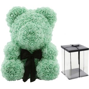 Living and Home Artificial Rose Teddy Bear with Gift Box in Light Green Light Green Living and Home Artificial Rose Teddy Bear with Gift Box in Light Green Light Green